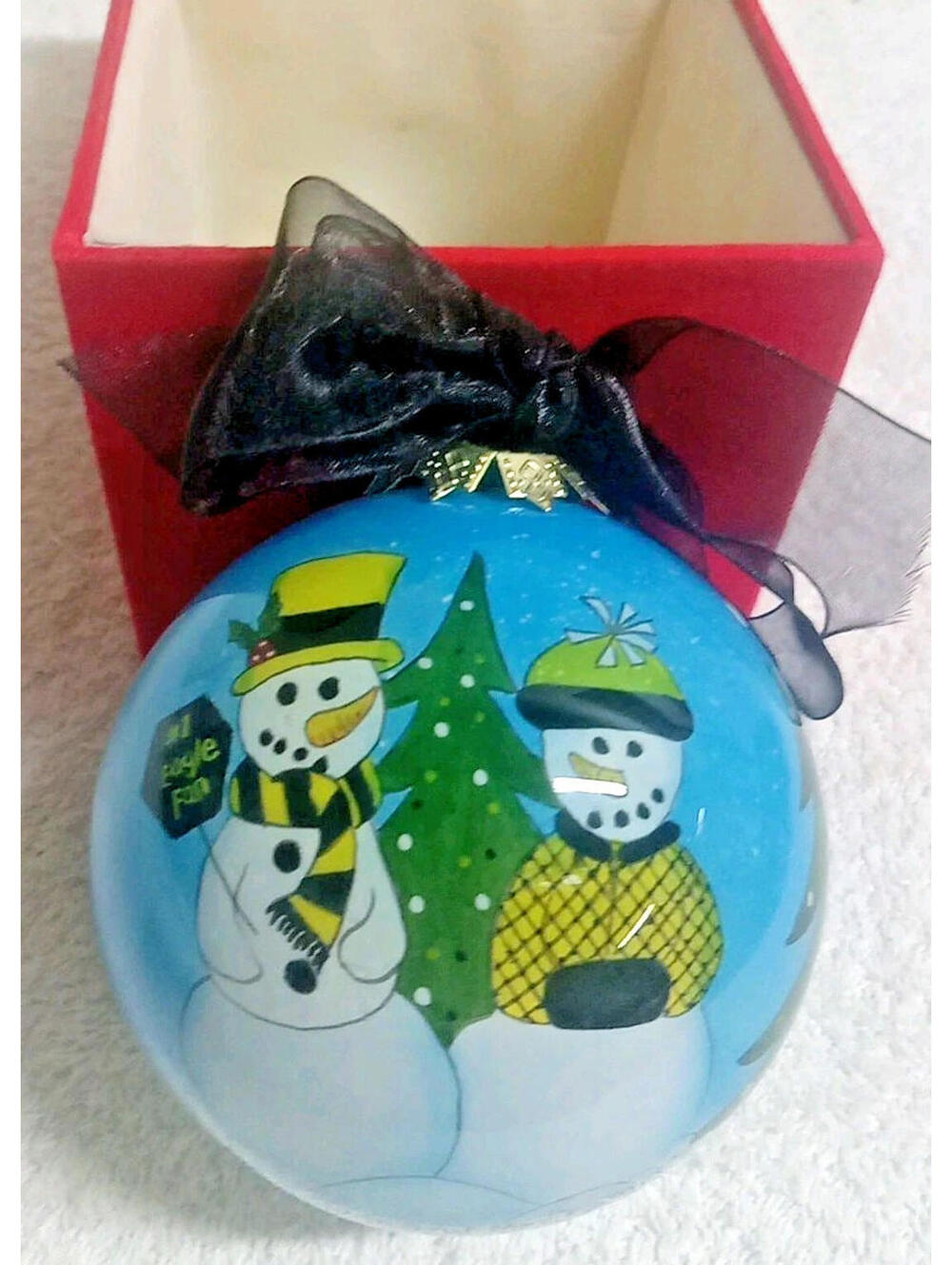 Hand Painted Glass Christmas Ornament Golden Eagle Fan Snowman 2008 USM MS